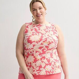 Plus Size Croft & Barrow Floral Bateau Neck Sleeveless Tank Top Coral Pink #1